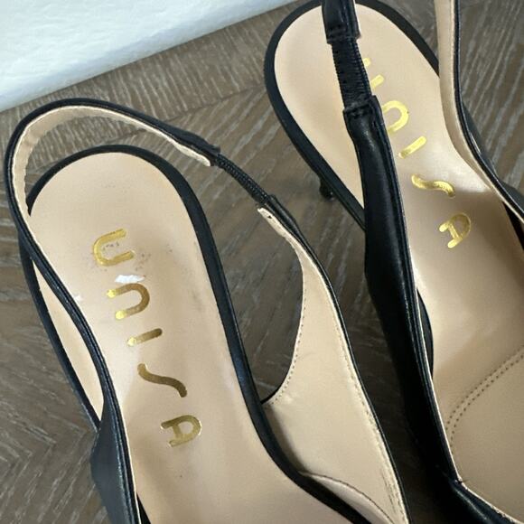 UNISA Black Pleated Pointed Toe Stiletto Slingback Heels Pumps Size 7 M Shoes - Picture 4 of 10